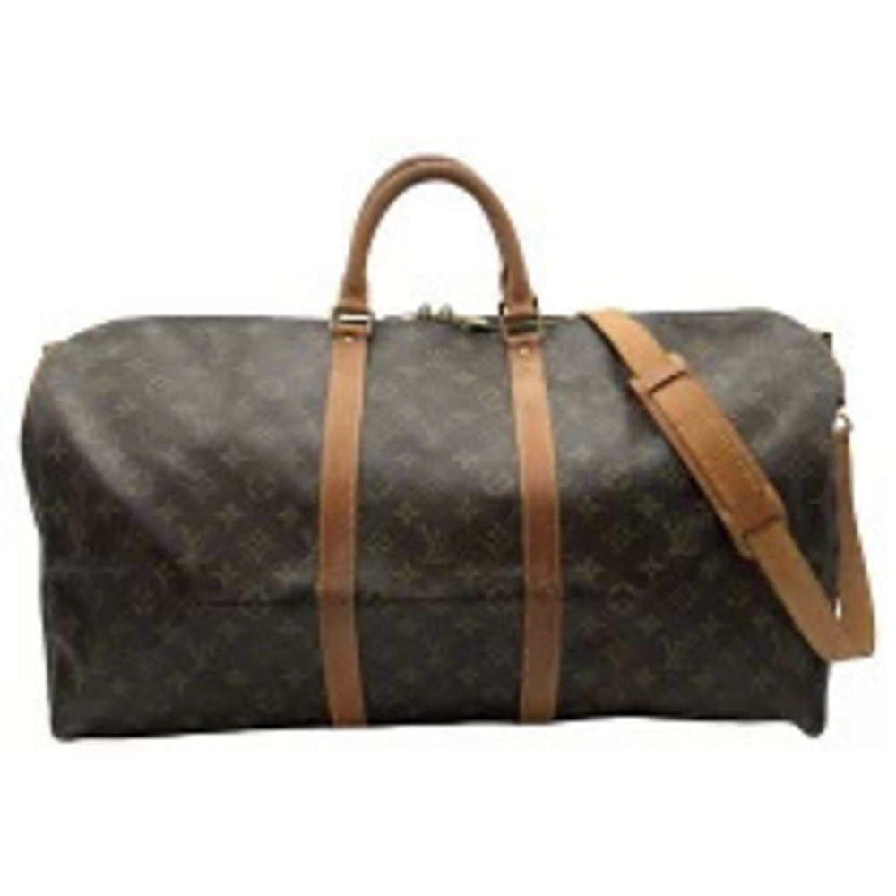 Louis Vuitton Keepall Bandouliere Monogram Leather Travel Bag Brown